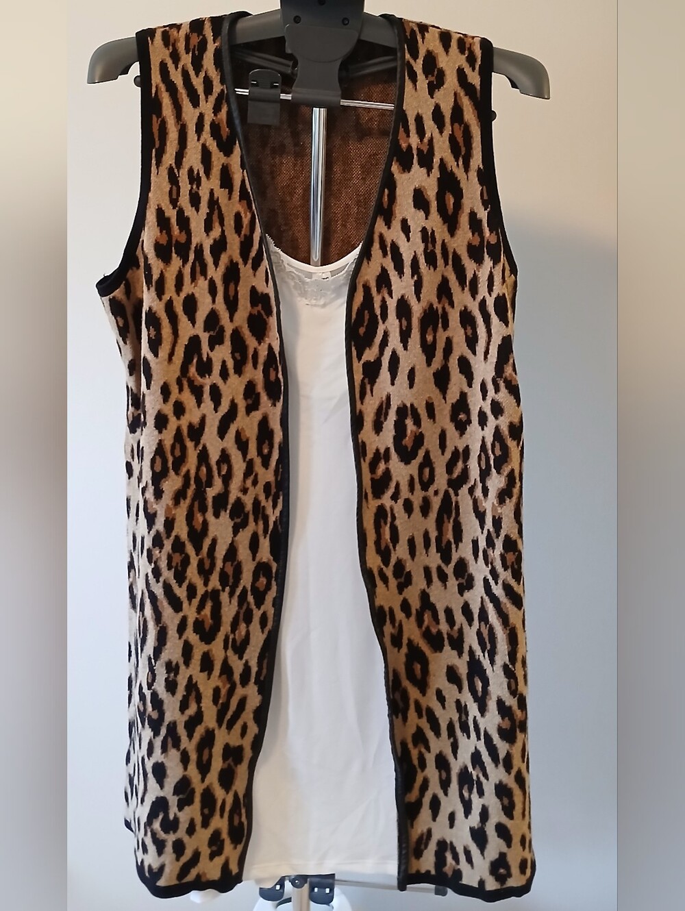 Tan Jay Cheetah Longline Cardigan Vest Size L